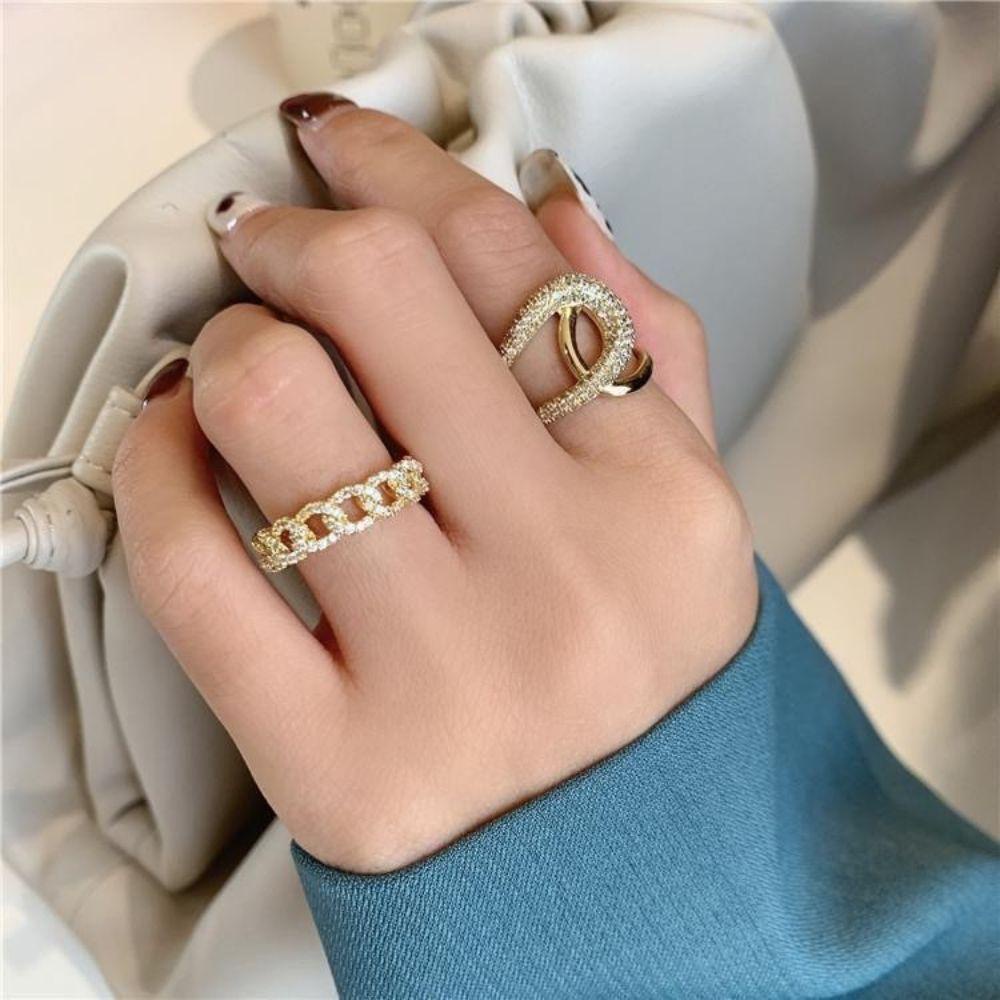 Qqmall Nhẫn Xoắn Đính Đá Thời Trang Hàn Quốc Sang Trọng Nhẹ Nhàng Có Thể Điều Chỉnh Cho Nữ