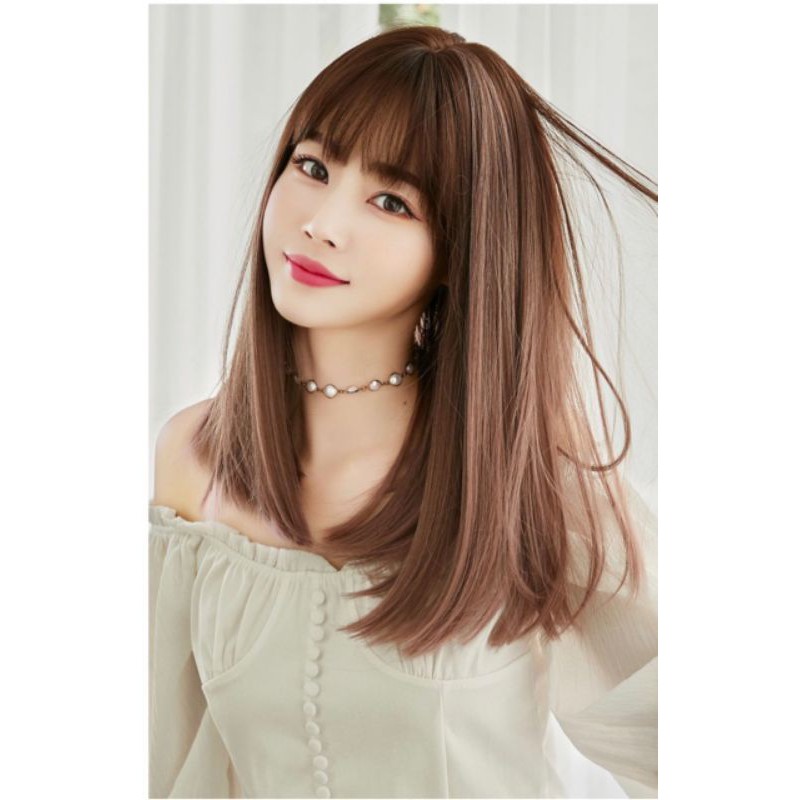 Tóc giả nữ đẹp ❤️ FREESHIP ❤️nguyên đầu lửng omber hồng khói