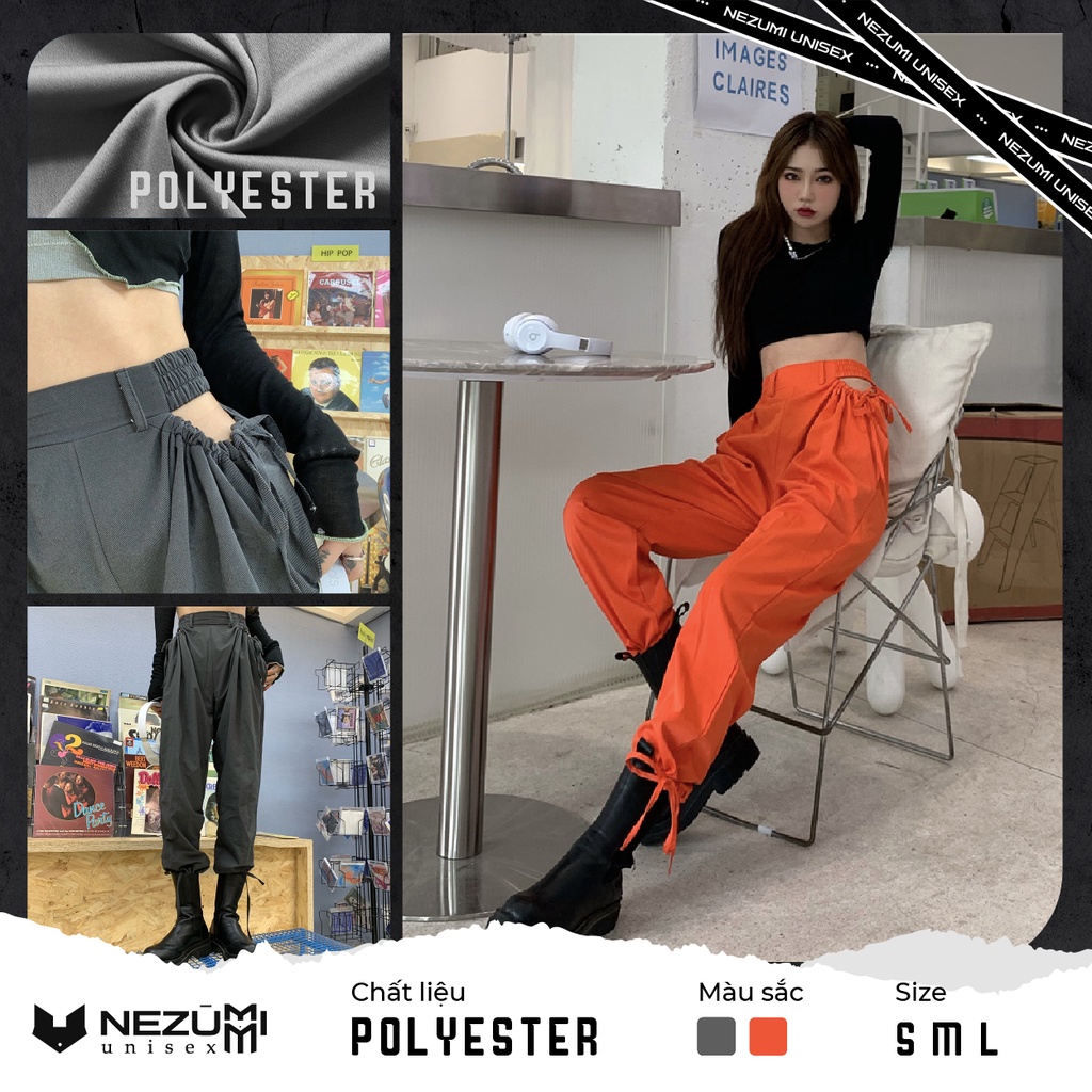 (Sẵn Cam, Xám S M L) Quần jogger rút dây hở eo Lisa sexy cá tính hip hop dance (cam, xám đậm)