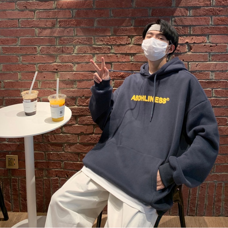 Áo hoodie nhung tay dài in chữ đơn giản giữ ấm thời trang mùa đông cá tính cho nam size M-5XL