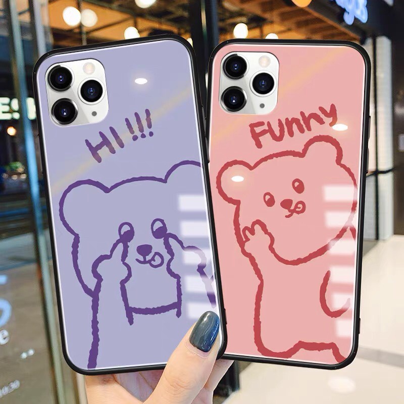 Ốp lưng iphone kính cặp đôi gấu Funny case 14plus 14 pro max 13 12 promax 11 mini 6 6s 7 8 plus x xr xs Se