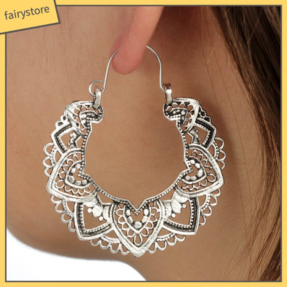 Hoa tai thiết kế hình trái tim cánh hoa phong cách vintage cho nữ