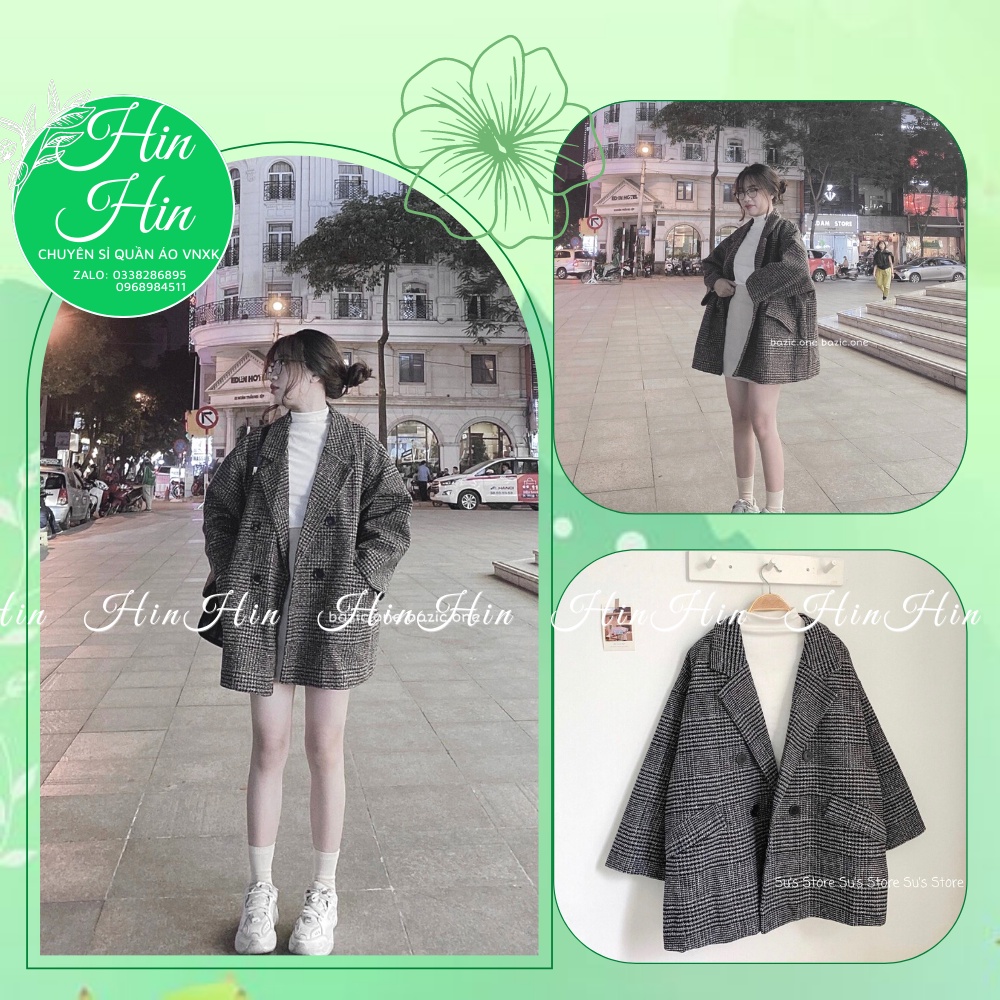 [Hàng chuẩn] Áo dạ kẻ Hàn Quốc lỡ form rộng, Áo dạ vest kẻ form lỡ cực xinh -hinhin