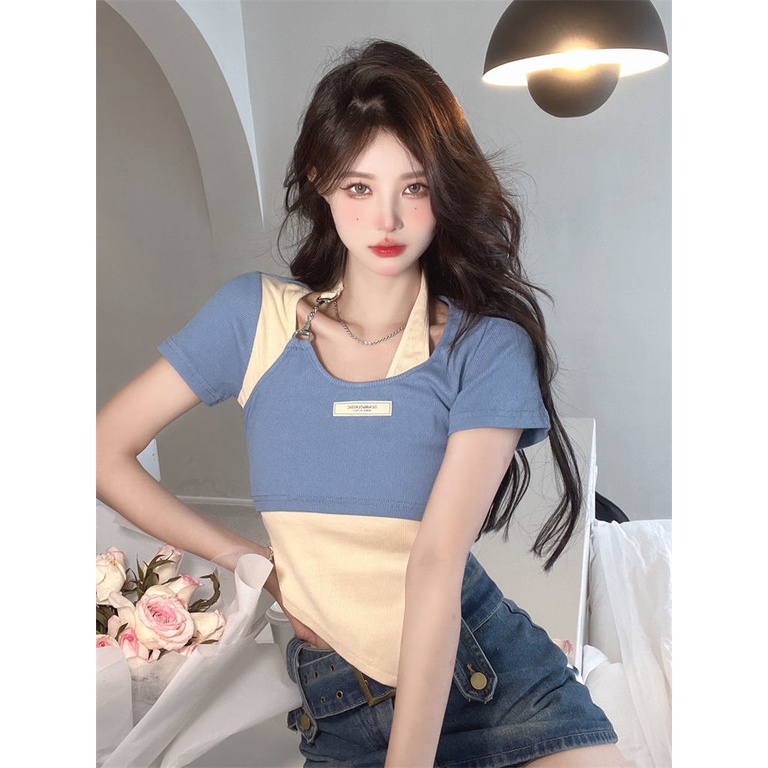Áo Thun Dệt Kim Phối Dây Xích Thời Trang Mùa Hè Cá Tính Mới