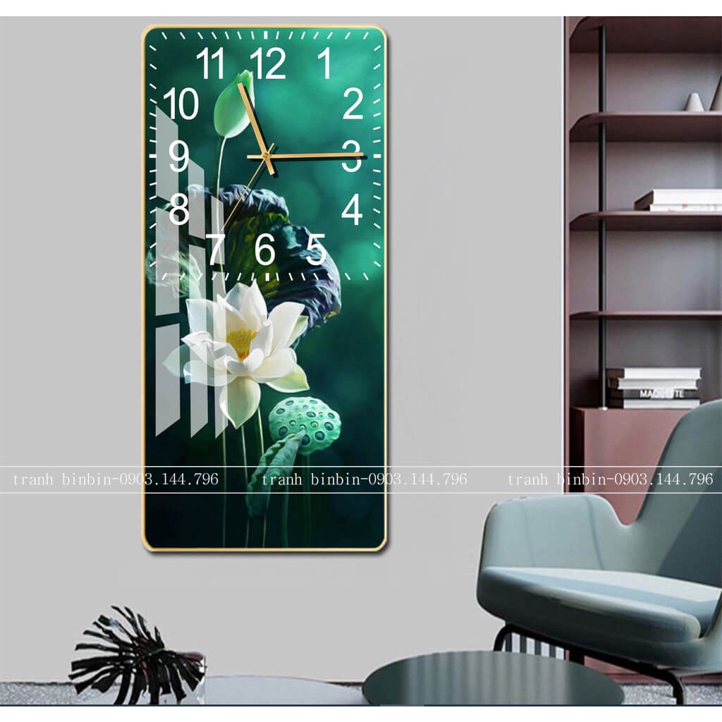 Tranh đồng hồ tráng gương hoa sen trắng TDH 153 (Tặng Pin và đinh 3 chân)