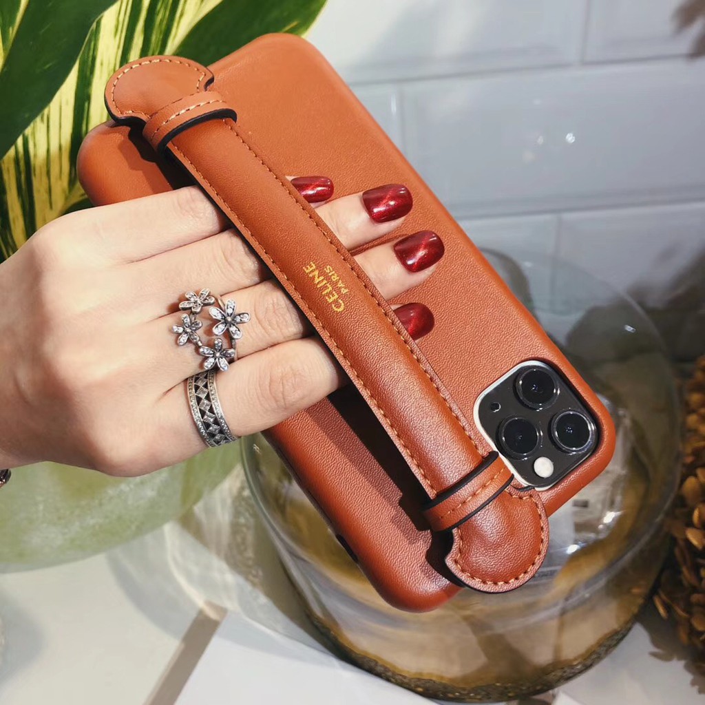 Ốp điện thoại da có dây đeo chống rơi sang trọng cho iphone13 12 11 8 7 6 6S Plus X XS MAX xr