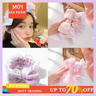 Băng đô hình chiếc nơ viền ren cài tóc khi trang điểm và rửa mặt