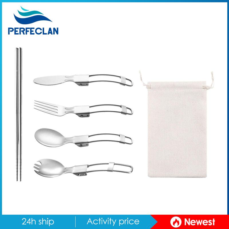 [Perfeclan] Bộ Dụng Cụ Ăn Uống Ngoài Trời Đũa Muỗng Nĩa Gấp Được
