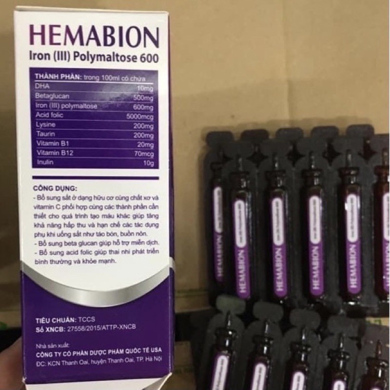 HEMABION giúp bồi bổ máu cho trẻ em, phụ nữ mang thai và sau sinh - Hộp 20 ống (10ml) | BigBuy360 - bigbuy360.vn