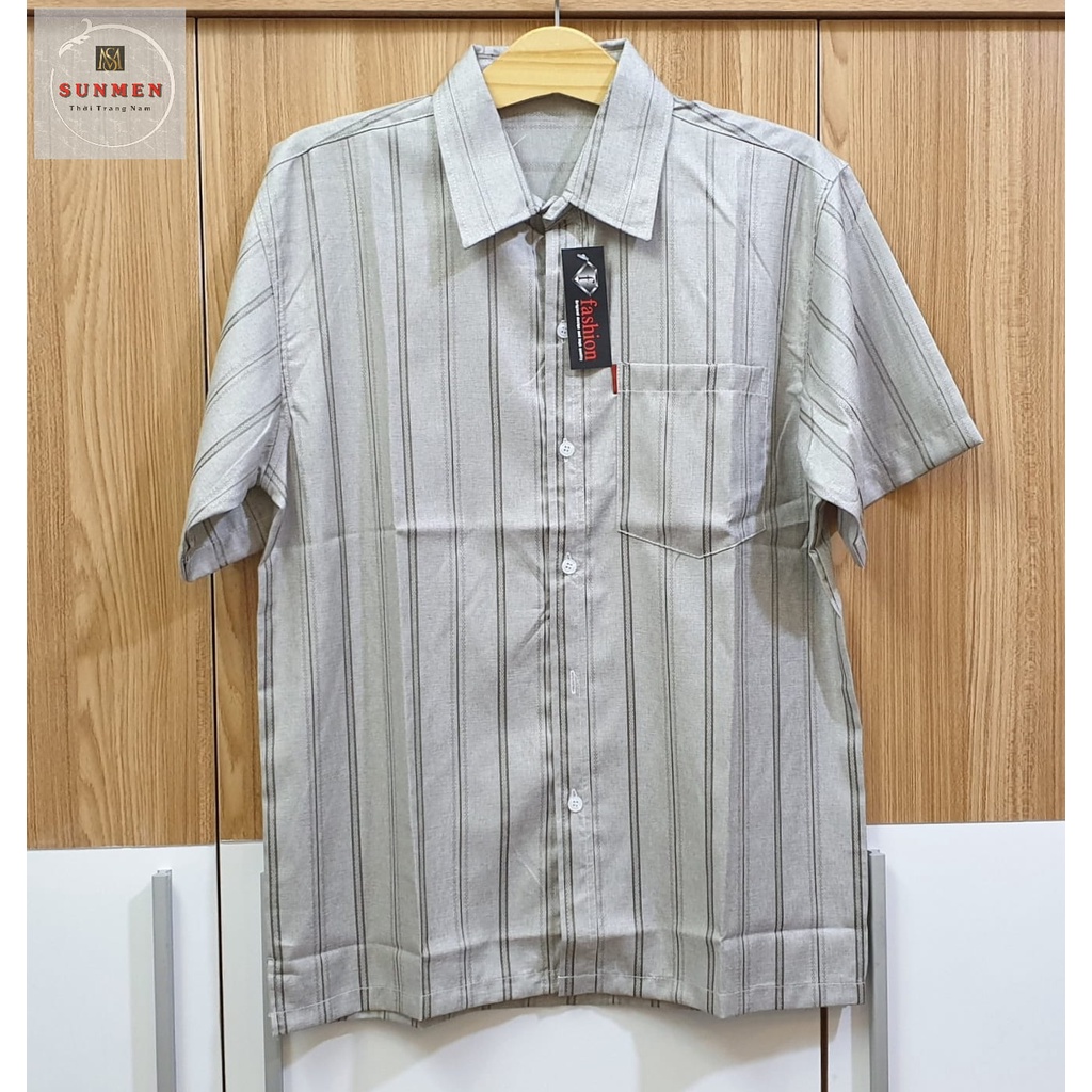 [HCM] Áo Sơ Mi Nam Trung Niên Kẻ Sọc Tay Ngắn Vải Lụa Xô Cao Cấp Siêu Mát From Rộng Rãi Thoải Mái SUNMEN Size Từ 50-90kg
