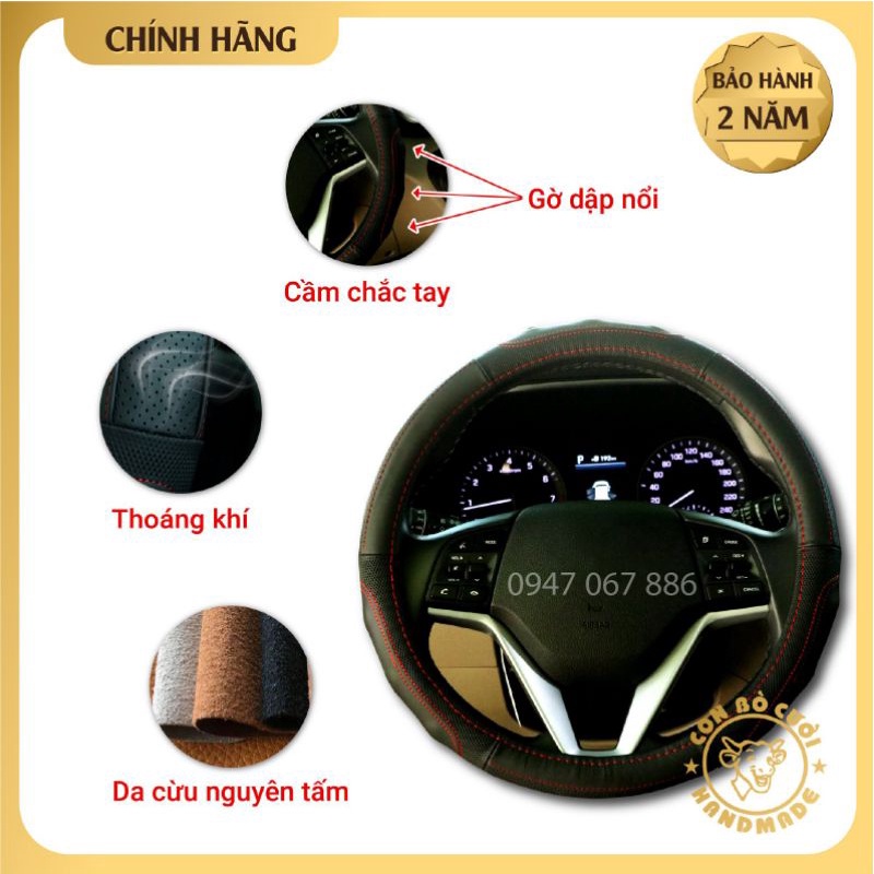Bọc Vô Lăng Tay Lái Ô Tô Cap Cấp- Da Thật- 100% bảo hành 2 năm về da giá tận xưởng màu thật như ảnh