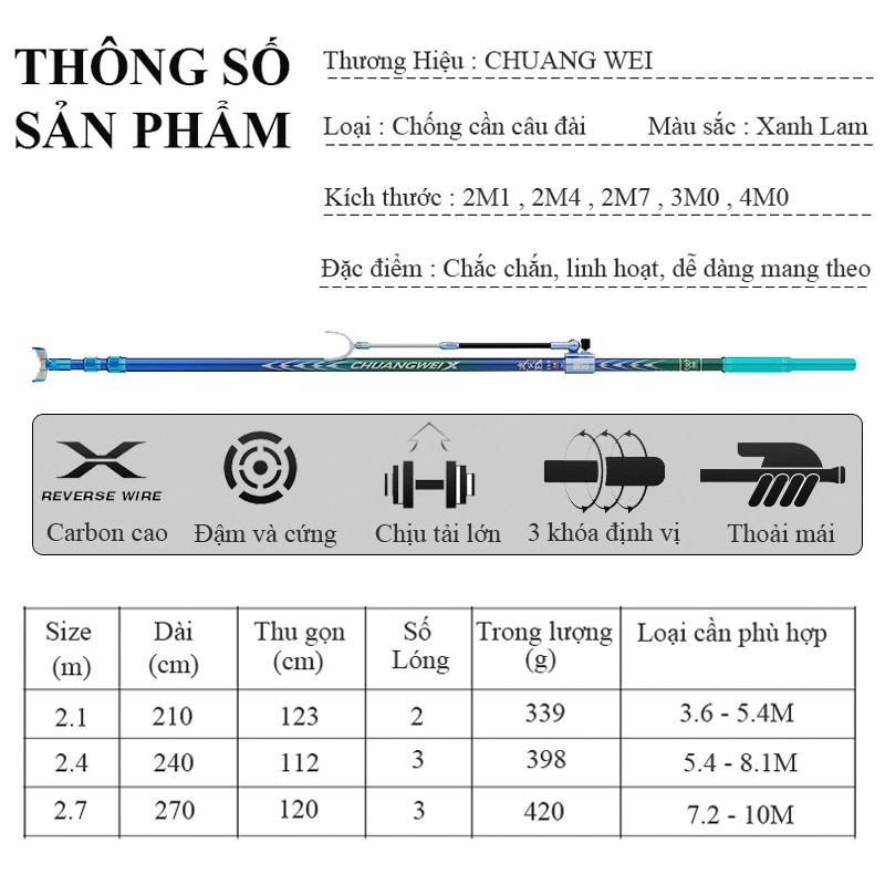 Chống Cần Săn Hàng CHUANG WEI , Gác Cần Câu Carbon cao cấp KK-31