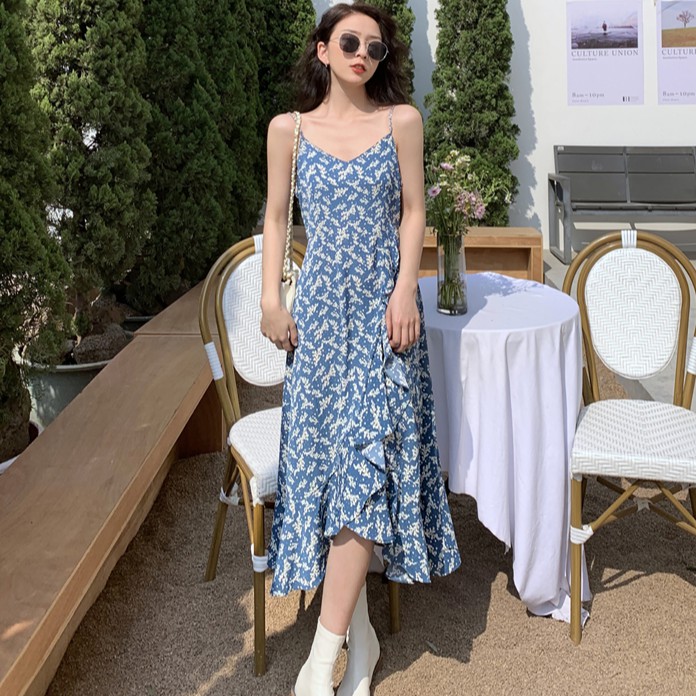 Đầm Hai Dây Xiaozhainv Họa Tiết Hoa Phong Cách Hàn Quốc Cho Nữ Với 2 Màu Tùy Chọn | BigBuy360 - bigbuy360.vn