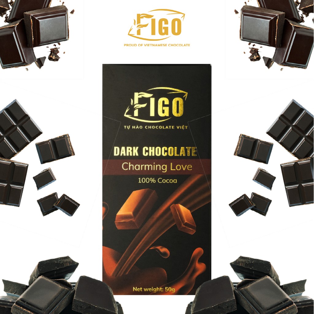 Dark Chocolate 100% cacao không đường 50g Figo