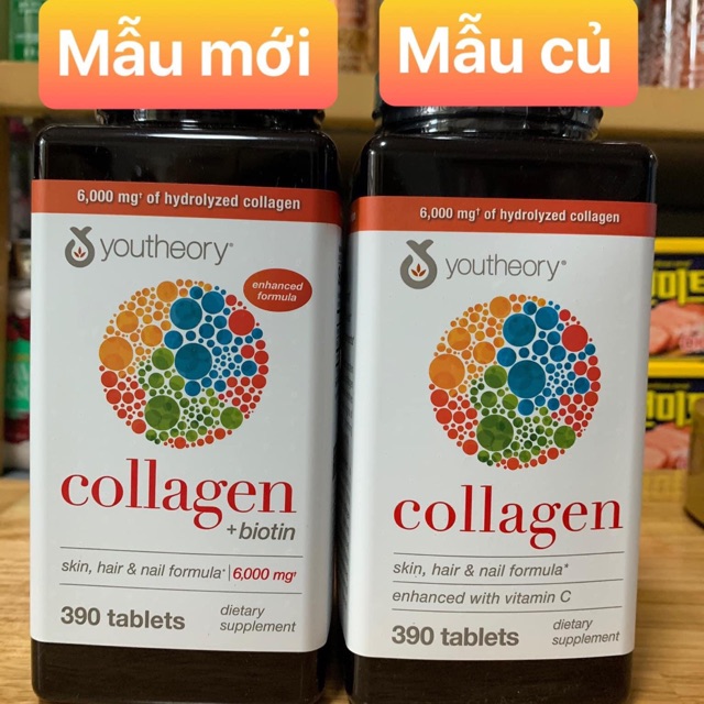 Viên uống collagen + biotin Youtheory 390 viên T8/2023