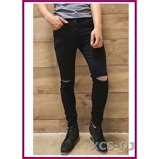 Quần jean nam cao cấp ĐEN RÁCH GỐI siêu đẹp không xù lông, không ra màu, chất giãn tốt gcat22.55