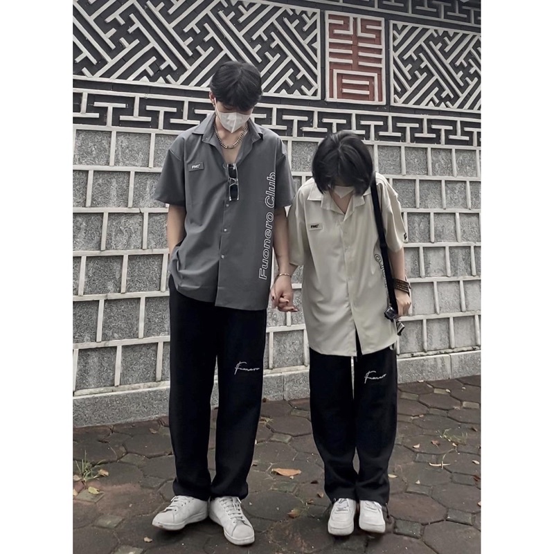 Quần baggy pants fuonero có dây thắt ống - chữ thêu