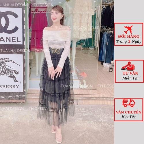 Áo trễ vai nữ xốp nhăn đính hoa tiểu thư bánh bèo cao cấp ulzzang Hàn Quốc