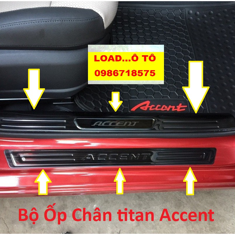 Ốp Bậc Cửa, Nẹp Bước Chân Ngoài Accent 2022-2018 Chất Liệu Titan Cao Cấp, Ốp chống xước chân Accent Load Ô tô