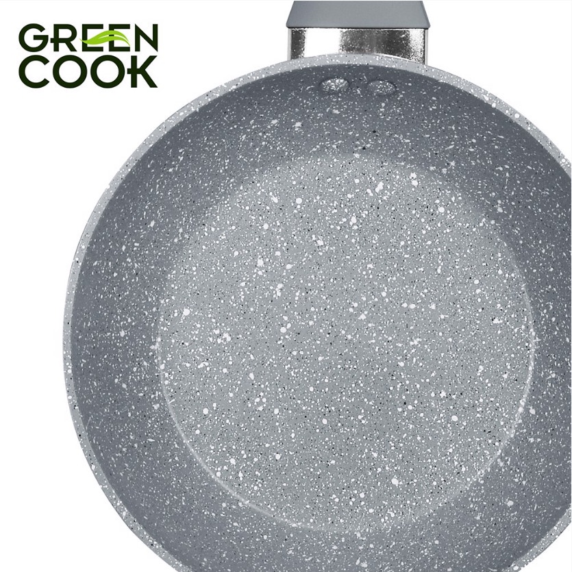 Chảo chống dính Green Cook 22cm đáy từ vân đá cạn lòng