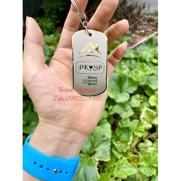 Móc khoá inox hotel, homestay, cửa hàng khắc laser 2 mặt theo yêu cầu