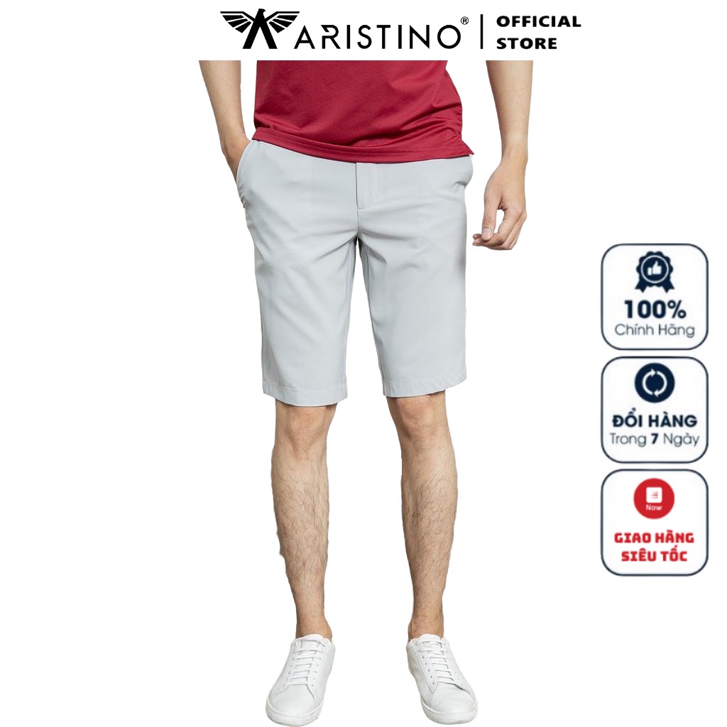 Quần Short Nam Cao Cấp ARISTINO ASO014S1 Quần Ngố Đùi màu xám vải polyester cao cấp mềm mại dáng Sooc âu suông vừa