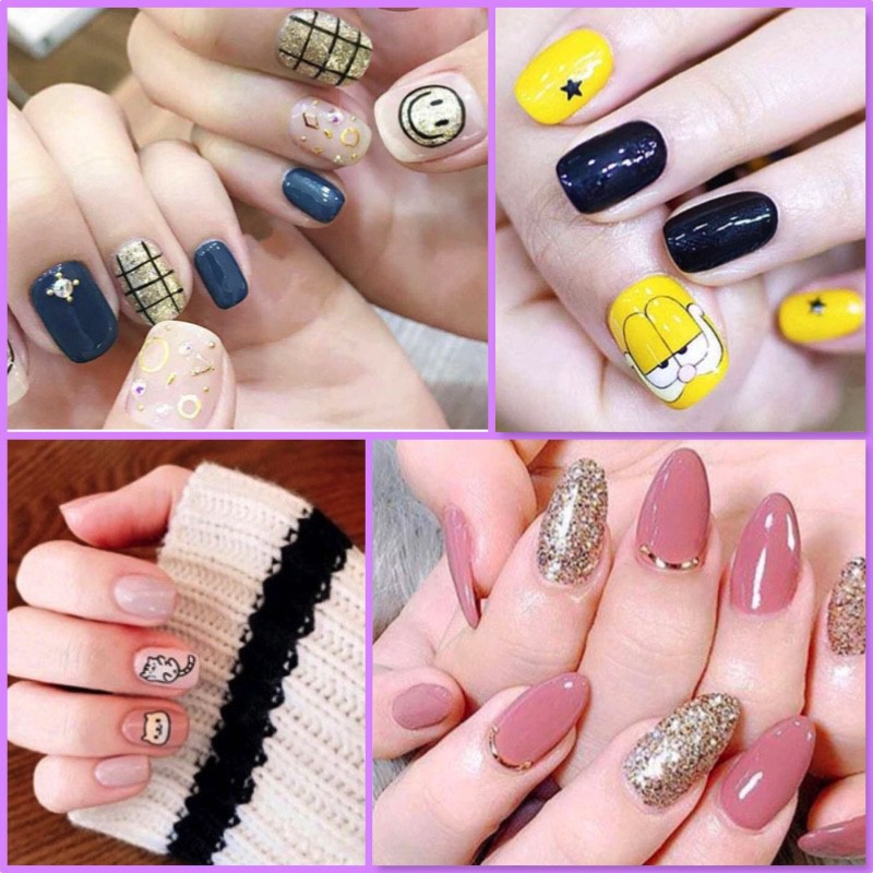 Bộ dán móng tay nail sticker gồm 14 móng, không thấm nước, độ đàn hồi tốt DA061-DA080