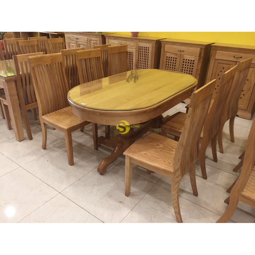 Bàn ăn gỗ sồi oval 6 ghế