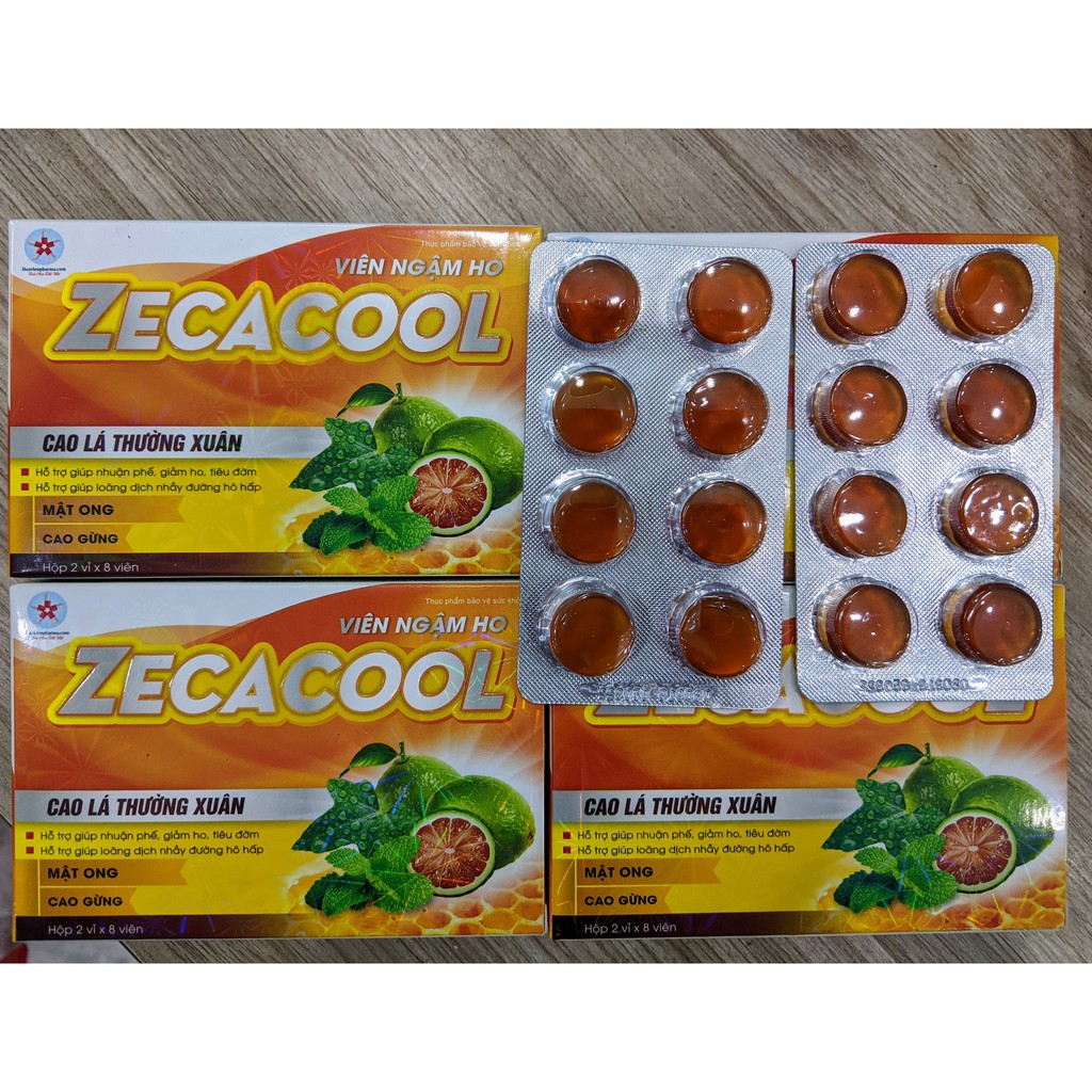 Viên ngậm ho, đau họng ZECACOOL (hộp 16 viên) - Giảm viêm họng, bổ phế, giảm ho, tiêu đờm