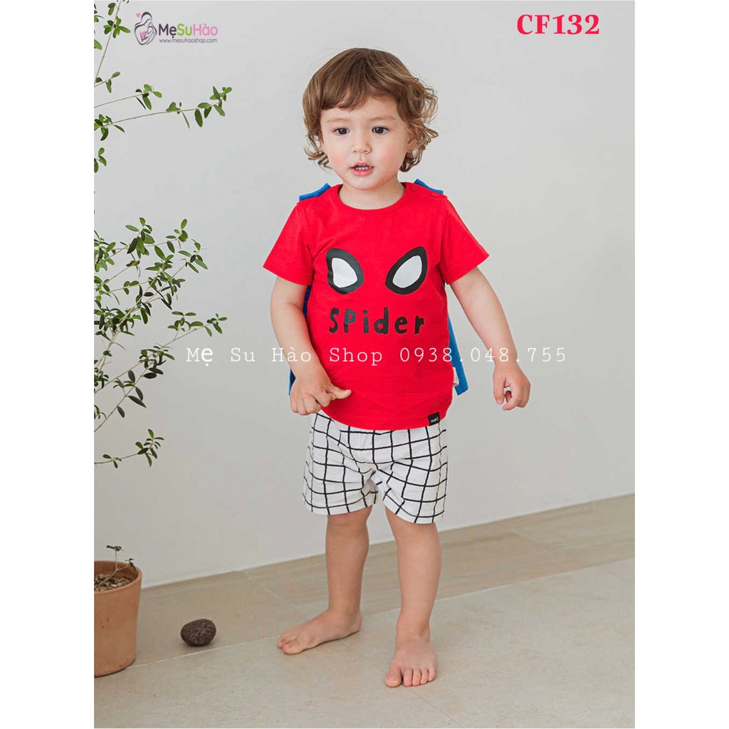 Bộ ngắn tay bé trai mẫu Siêu Nhân Spider rất xinh hãng Cordi_i , cotton 100%