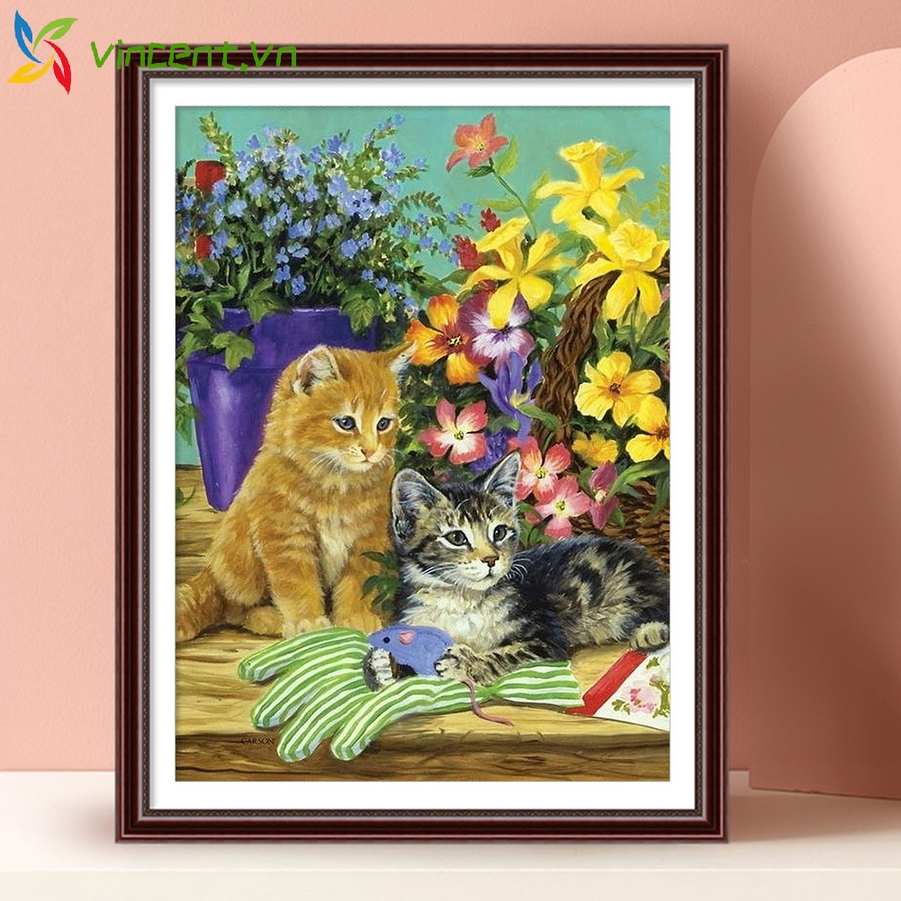 Bộ tranh thêu chữ thập hình mèo con 11CT dễ thương