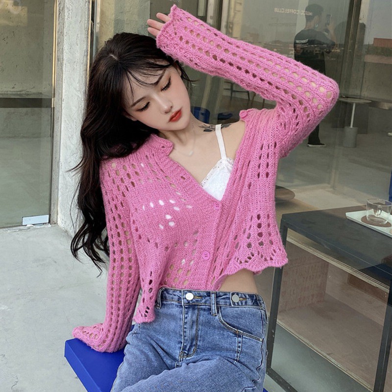 Áo khoác cardigan dệt kim tay dài màu trơn thanh lịch cho nữ