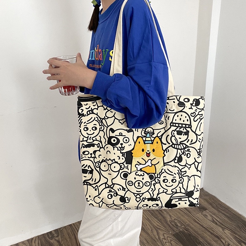 Túi tote túi xách dễ thương kiểu Hàn Quốc hình Corgi cục xương - Ảnh thật shop chụp