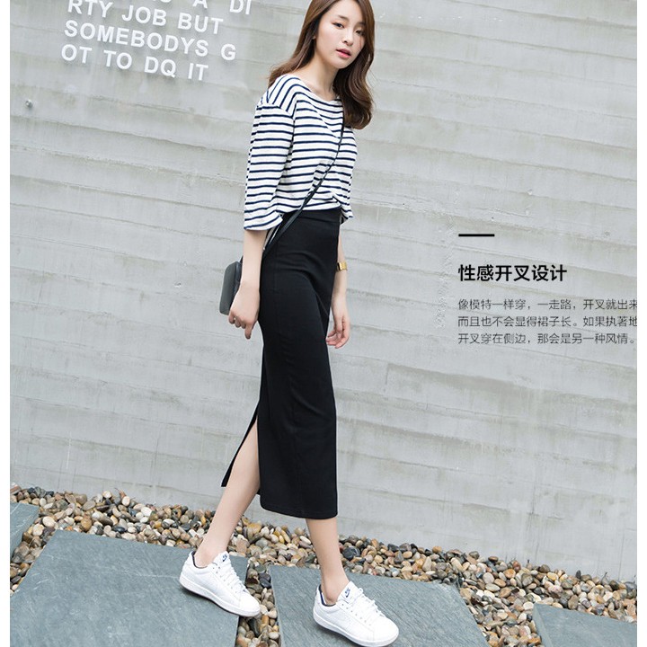 Chân váy bút chì dáng dài xẻ tà phía sau - Chân váy dáng xuông màu đen dáng dài xẻ tà - Mã CV189