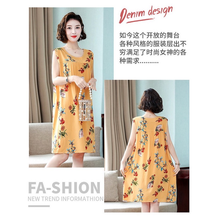 Đầm Ngủ Cotton Lụa Giả Sát Nách Thời Trang Mùa Hè Cho Phụ Nữ Trung Niên