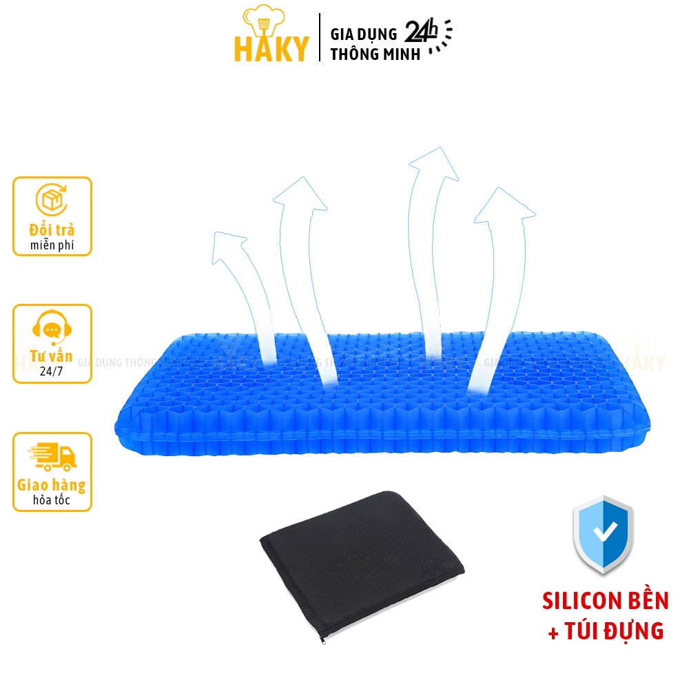 Đệm Gel 3D cao cấp lót ghế ngồi, thế hệ mới HAKY 018, nệm ngồi lót mông thiết kế dạng tổ ong thoáng khí, chất gel bền