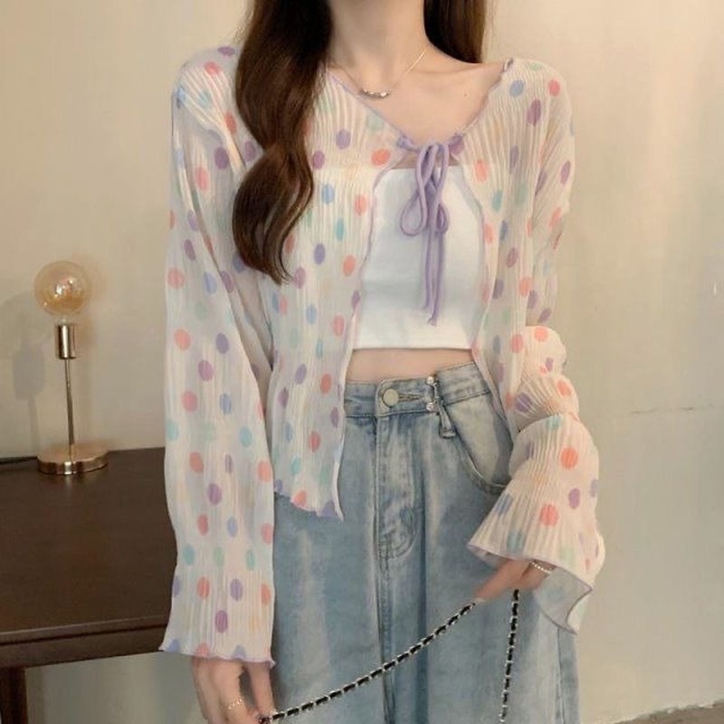 Áo Khoác Voan Mỏng Tay Dài Thời Trang Xinh Xắn Cho Nữ