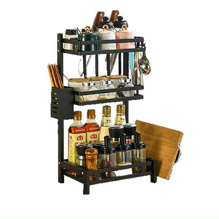 Kệ đựng gia vị bằng thép không ghỉ kèm ống đựng đũa và kệ cài thớt tiện lợi