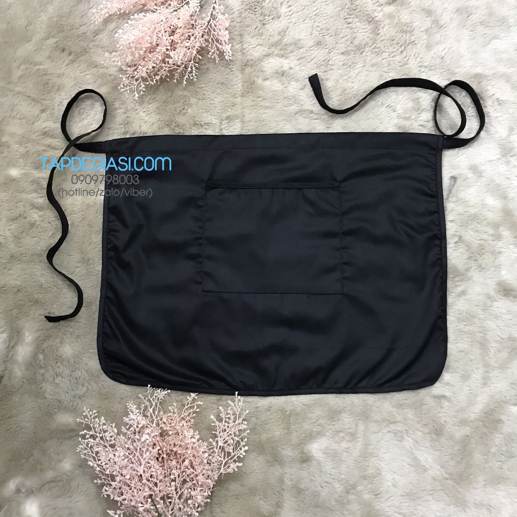 Tạp dề ngắn đen phối viền đen cao cấp dành cho phục vụ Nam Nữ vải kaki cotton