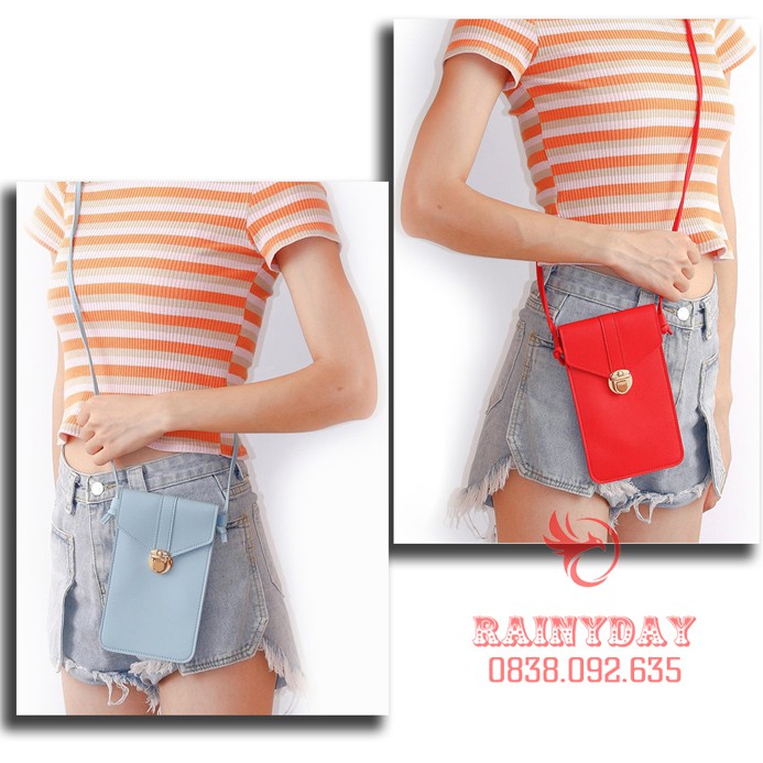 Túi đeo chéo nữ nhỏ mini đựng điện thoại đi chơi thời trang bằng da 2 ngăn sau trong suốt cảm ứng | BigBuy360 - bigbuy360.vn