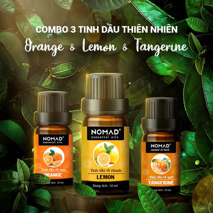 Combo 3 Tinh Dầu Nguyên Chất Nomad: Vỏ Cam (10ml) + Vỏ Chanh (10ml) + Vỏ Quýt (10ml)