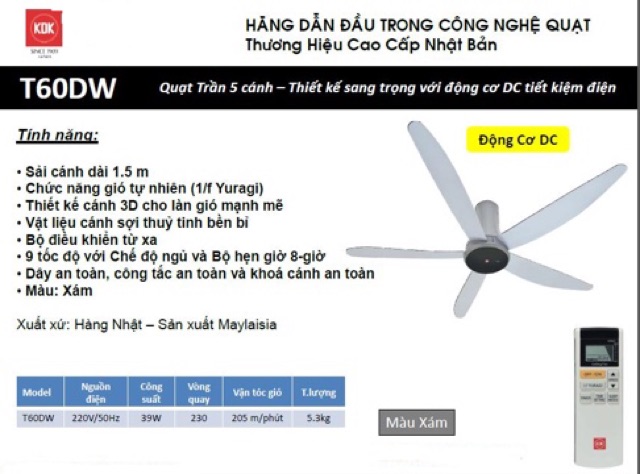 Quạt Trần KDK T60DW (Miễn phí giao tại HCM-ngoài tỉnh liên hệ shop)