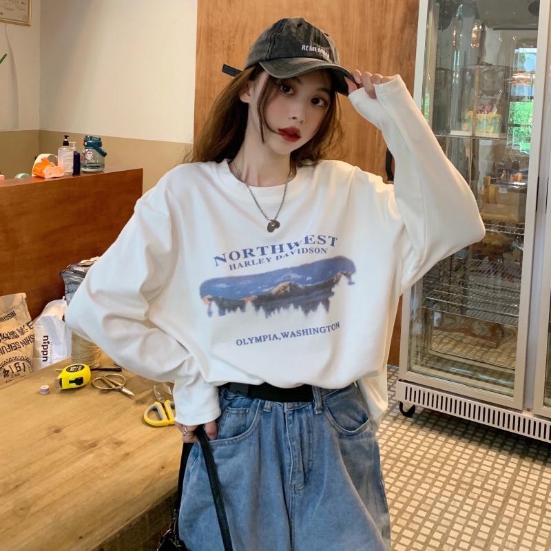 ZHELIHANGFEI Áo Thun Nữ Tay Dài In Chữ Thời Trang Trẻ Trung