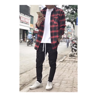 mẫu áo sơmi Flannel Đỏ đen
