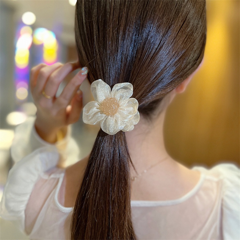 Dây Cột Tóc Đính Ngọc Trai Hoa Hướng Dương Phong Cách Hàn Quốc Cho Nữ