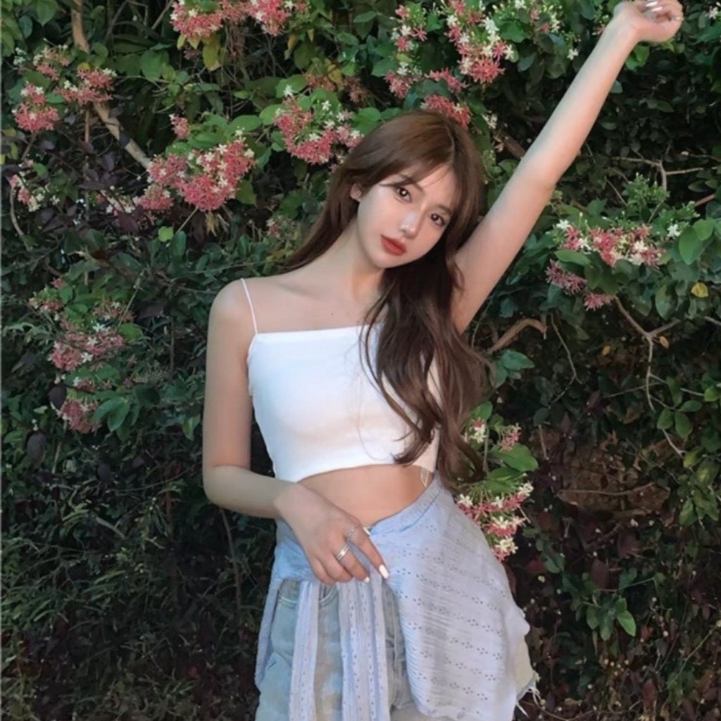 FREESHIP Áo 2 dây bún croptop mau trắng màu đen chất cotton mềm mát free size thun mềm cho bạn gái