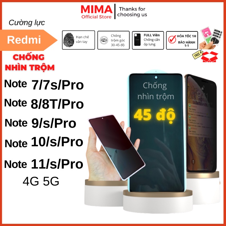 Kính cường lực Chống Nhìn Trộm Xiaomi Redmi G FullNote 7/8/8 Pro/9/9s/9 Pro/10/10s/Pro/11/11s/11 Pro 4G 5 màn chống xước