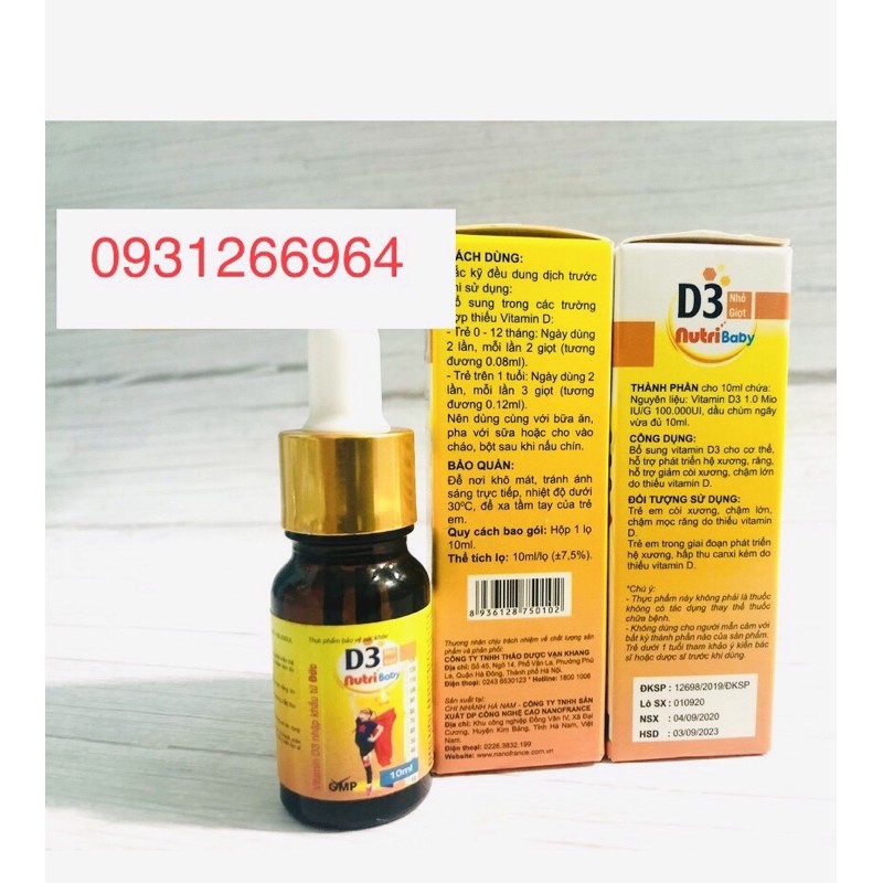 Vitamin d3 nhỏ giọt nutribaby 10ml