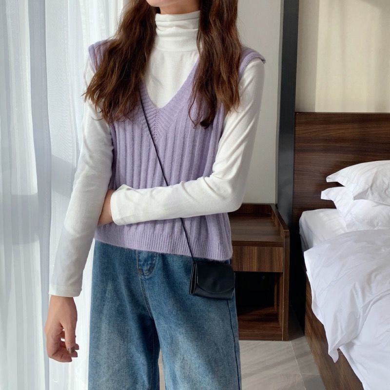 [Sẵn] Gile Len | Áo Gile Nữ Len Sọc Dây Buộc Nơ Lưng Thời Trang Thu Đông 2021, Phong Cách Ulzzang Hàn Quốc | BigBuy360 - bigbuy360.vn