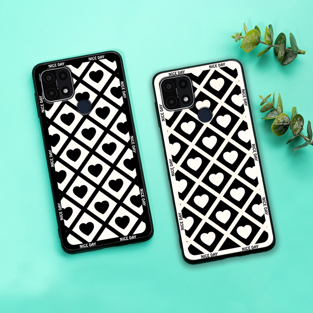Ốp lưng Oppo A15 - Oppo A15s in hoạ tiết caro trái tim đen trắng, gấu bear cute đáng yêu